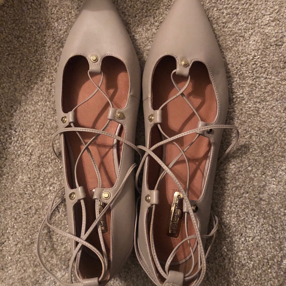 Nude tie up flats